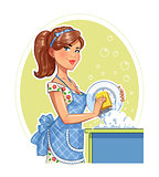 Beautiful girl washing plate.