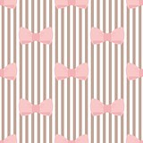 Tile vector pattern with pink bows on brown and white strips background