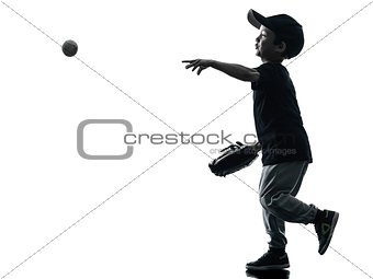 child playing softball players silhouette isolated