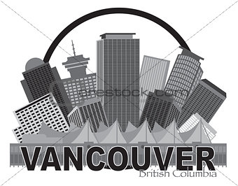 Vancouver BC Canada Skyline Circle Grayscale Illustration