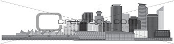 Vancouver BC Canada Skyline Grayscale Illustration