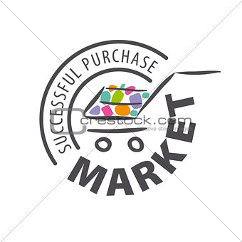 Round vector logo shopping trolley of goods