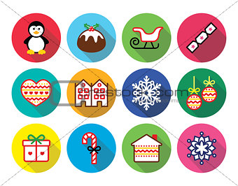 Christmas, winter flat design icons - penguin, Christmas pudding