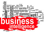 Business intelligence word cloud with red banner