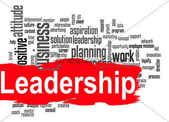 Leadership word cloud with red banner