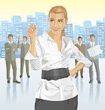 Vector businesswoman and silhouettes of business people