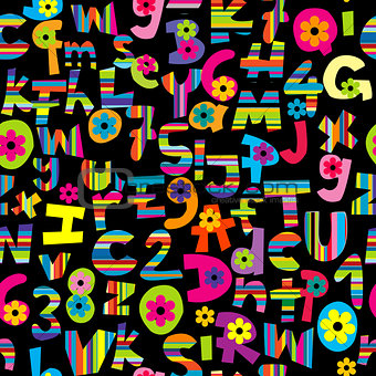 Alphabet set and numbers seamless background