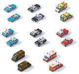 Vector isometric emergency services cars set