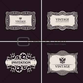 Label vector frames elegant border set. Vintage banner design