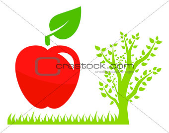 garden symbol with tree and red apple