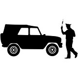 Silhouette, police stopped a car with a rod. Vector illustration