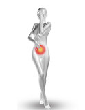 3D female medical figure with stomach pain