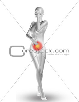 3D female medical figure with stomach pain