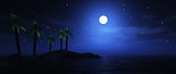 Moonlit palm tree island