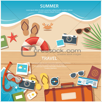 summer and travel flat banner template