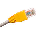 Yellow computer cable on white