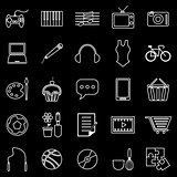 Hobby line icons on black background