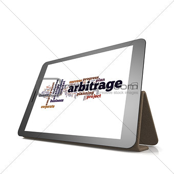 Arbitrage word cloud on tablet