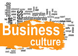 Business culture word cloud with yellow banner