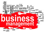 Business management word cloud with red banner