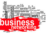 Business networking word cloud with red banner