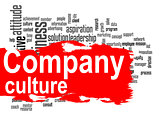 Company culture word cloud with red banner