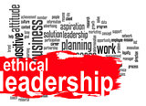 Ethical leadership word cloud with red banner