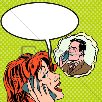 Woman man phone talk Pop art vintage comic