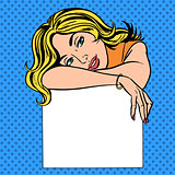 woman with poster place for text Pop art vintage comic