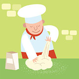 Chef restaurant kitchen kneads dough. Cook