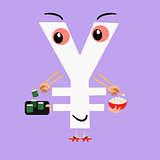 Character sign yen national currency of Japan keeps sushi
