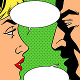 man and woman talking comics retro style