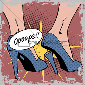 oops broke heel woman nasty surprise pop art comics retro style