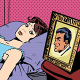 woman in bed photo men wife husband pop art comics retro style H