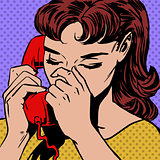 woman speaks on the phone pop art comics retro style Halftone