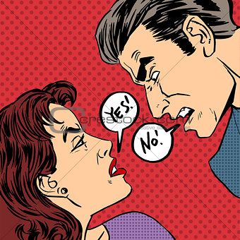 Angry quarrel male female Yes no pop art comics retro style Half