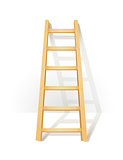 Wooden step ladders stand near white wall