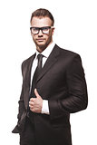 businessmanman in black suit and glasses