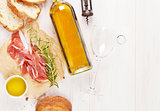 Prosciutto, wine, ciabatta, parmesan and olive oil