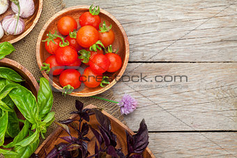 Fresh farmers tomatoes and basil