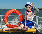Pin-up girl sailor on the ship