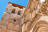 View on main entrance in at the Church of the Holy Sepulchre in Old City of Jerusalem