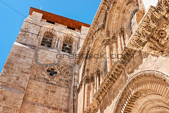 View on main entrance in at the Church of the Holy Sepulchre in Old City of Jerusalem