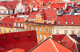 Roofs of old houses on Old Town Square, Prague