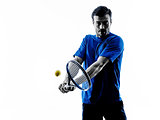 man silhouette playing tennis player