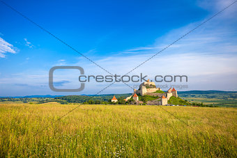 Old medieval fortress on top of the hill, Rupea village located 