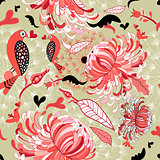 floral pattern with birds in love