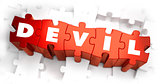 Devil - Text on Red Puzzles with White Background.