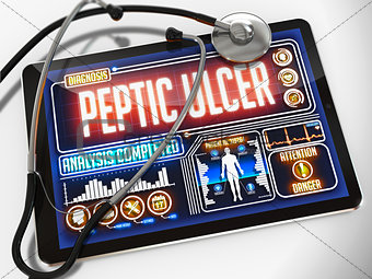 Peptic Ulcer on the Display of Medical Tablet.