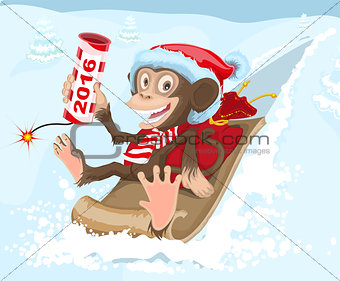 Christmas monkey riding on a sled and keeps petard 2016
